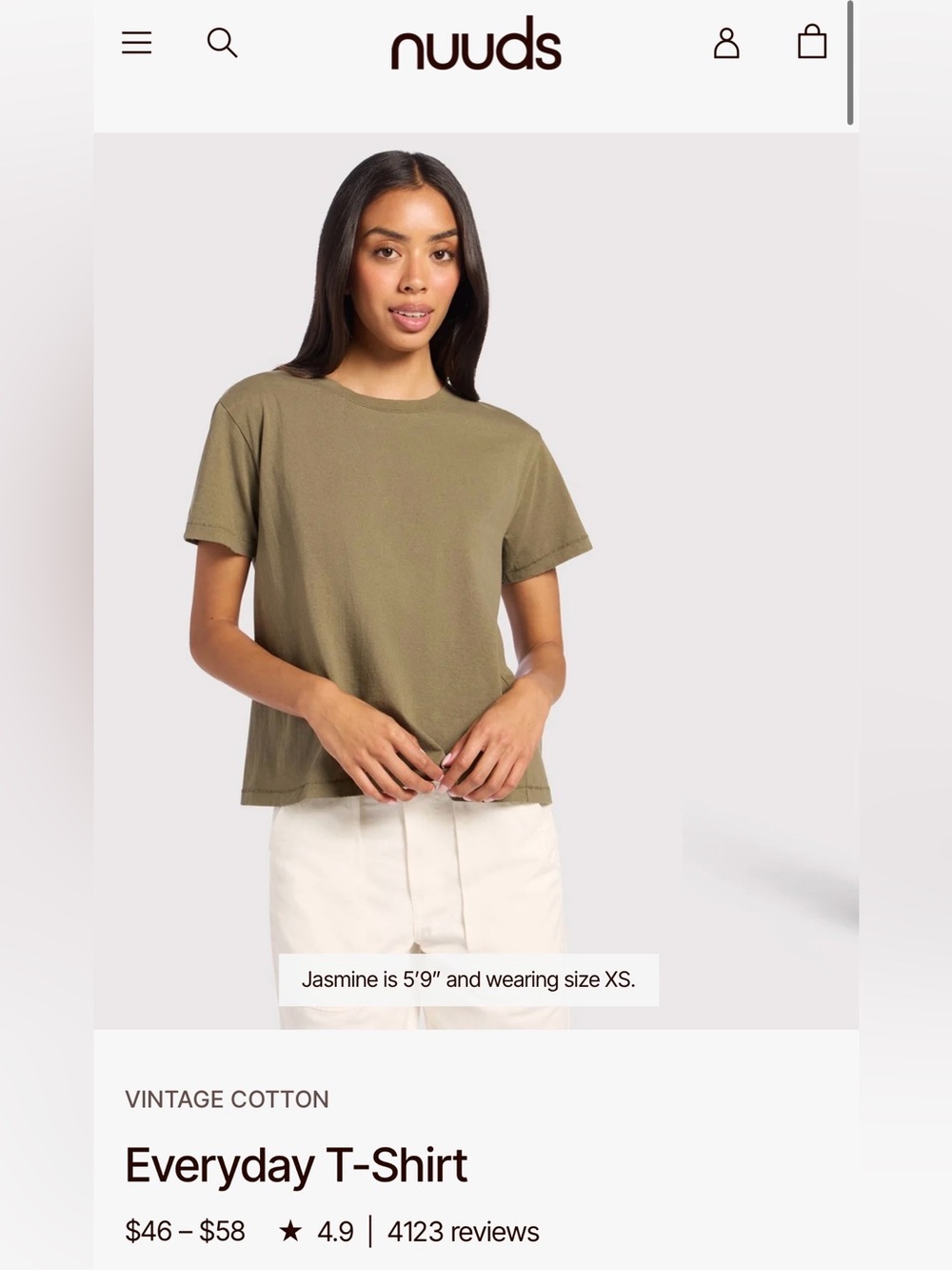 nuuds Everyday T-Shirt Cotton Short Sleeve Tee in Olive Size Small